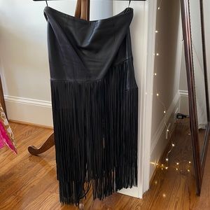 Intermix lamb skin leather fringe skirt